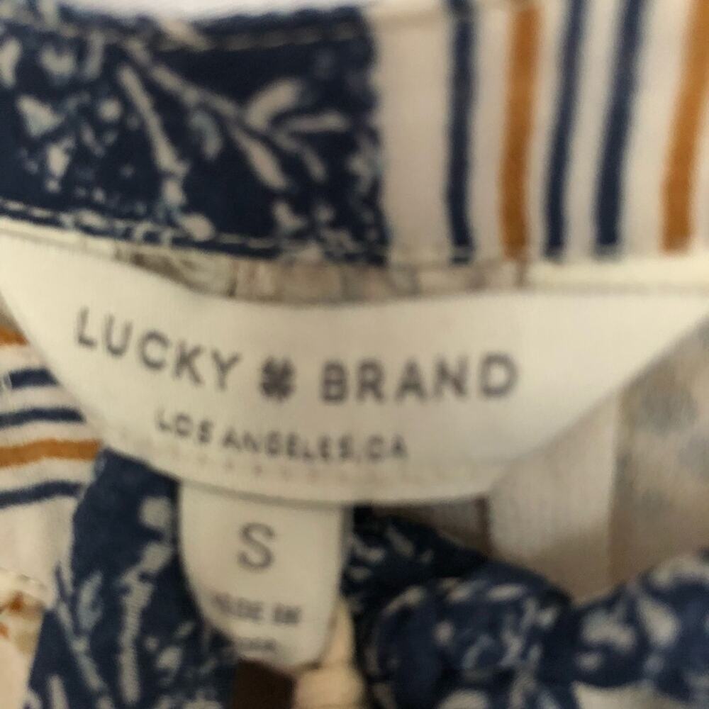 Lucky Brand Georgette Mixed Print Peasant Long Sleeve Dress Ivory Blue Small NEW - Picture 5 of 8